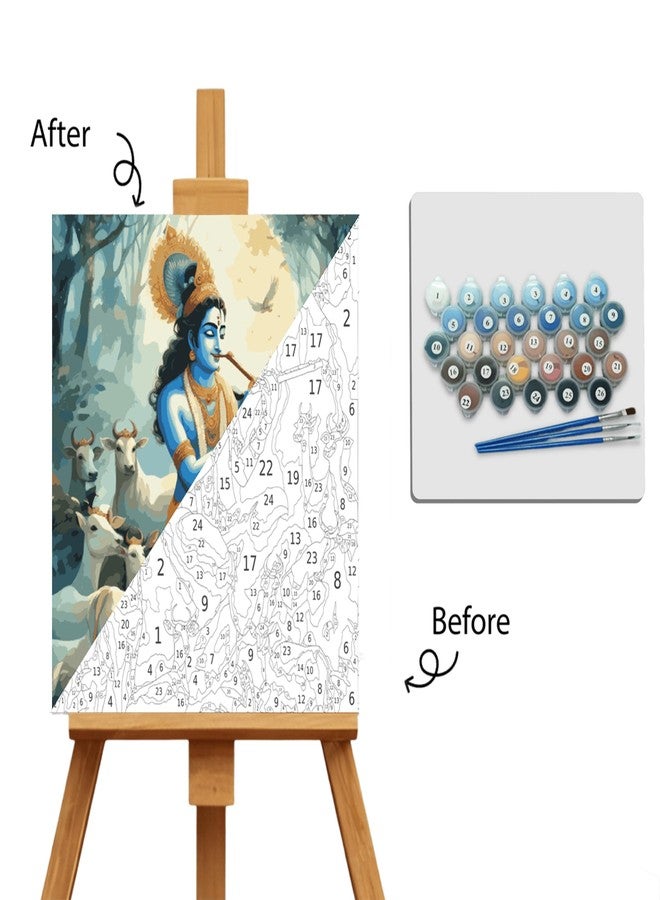 مجموعة الرسم بالأرقام من بينت واينت، كريشنا ورادا، للكبار والصغار | مجموعة رسم يدوية الصنع 25 × 30 سم مع قماش مرقم، ولوحة ألوان، وفرش | سهلة للمبتدئين (لفة قماش، PW1) - Image 3